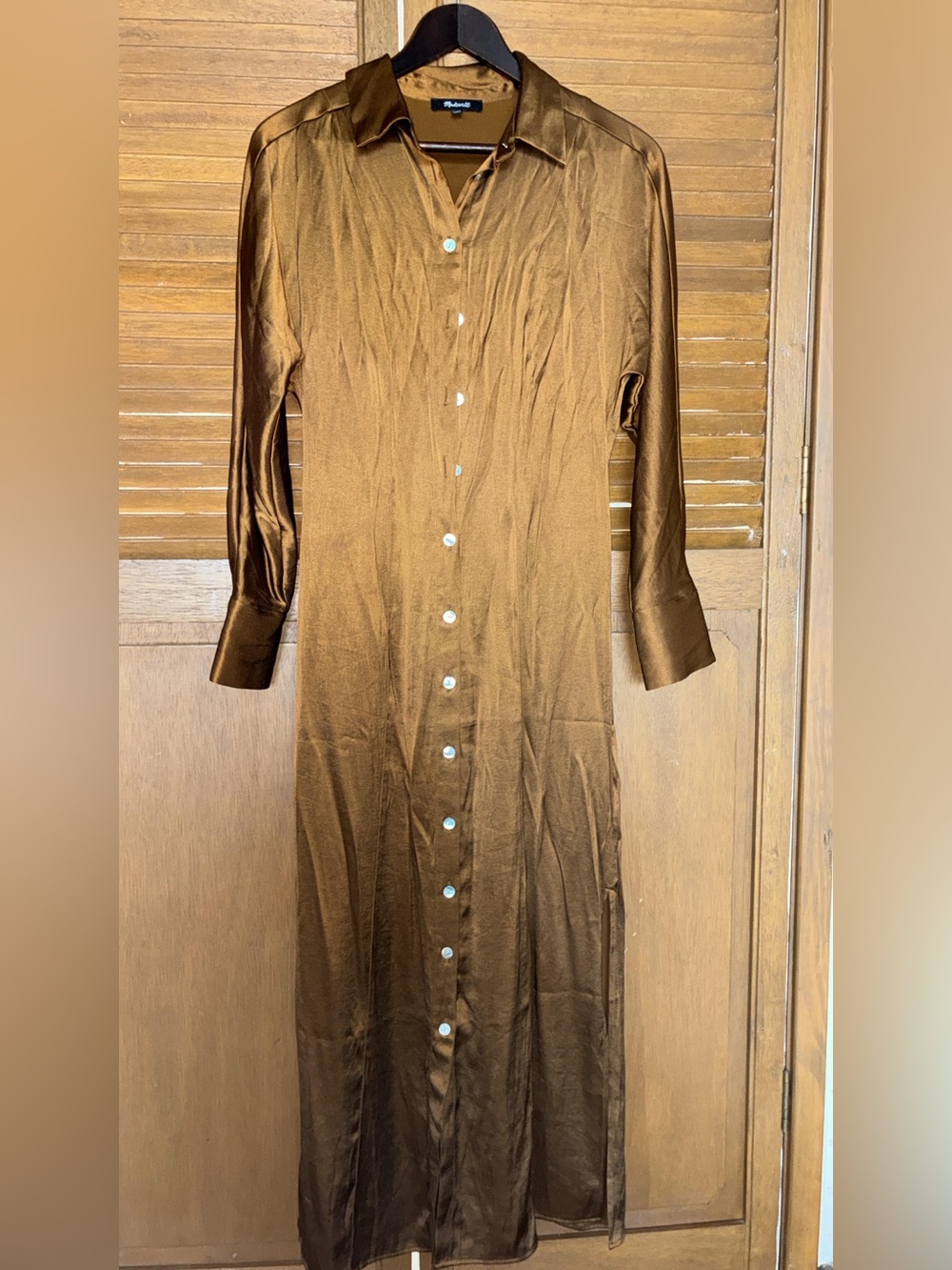 Madewell Bronze Satin Button-Front Maxi Dress